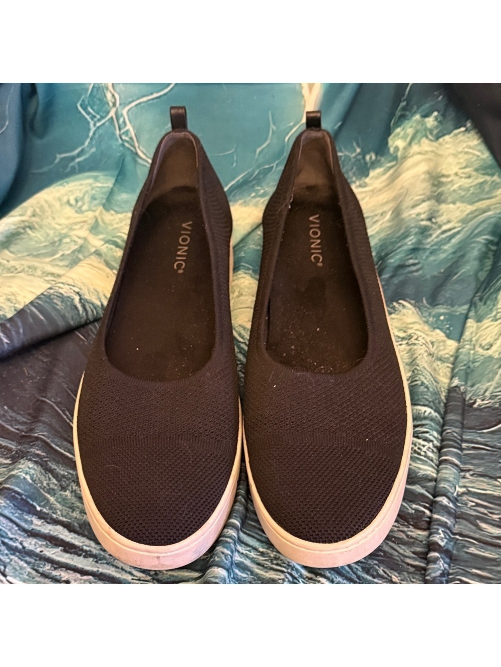 Vionic Black Knit Slip-On Flats with White Sole Trim 13